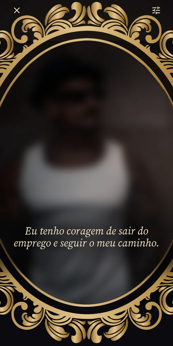 Prática no espelho, com a frase grande no centro da tela